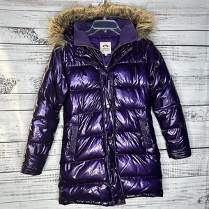 Appaman Down Fill Hooded Puffer Coat Faux Fur Trim Parka Jacket Purple Size 14 - Picture 1 of 9