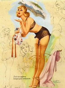 Página calendario vintage Ted Withers Pinup Girl “Entusiasmo” primavera abril 1956 - Imagen 1 de 4
