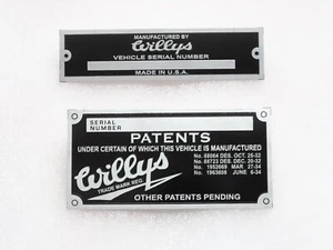 Vehicle Serial Number Data Patents Plate Aluminum For Jeeps Willys #21A12 - Picture 1 of 7