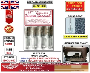 UNION SPECIAL 61400T ROLLER FEED JEANS  SYSTEM180GL NM:036 SEWING MACHIN NEEDLES - Picture 1 of 3