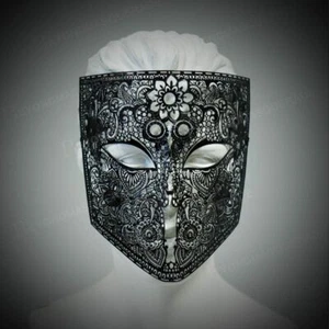 New Full Face Lace Metal Masquerade Mask Black Masquerade Ball Halloween Mask - Picture 1 of 3