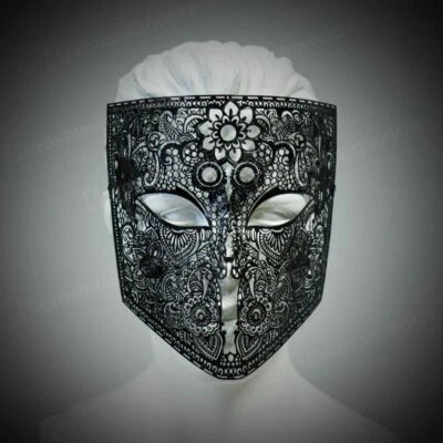 New Full Face Lace Metal Masquerade Mask Black Masquerade Ball Halloween Mask - Image 1 of 3