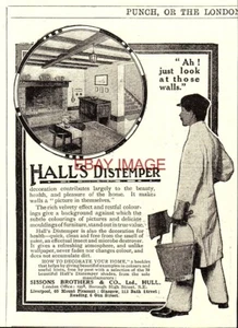Anuncio de HALL'S Distemper (3) Original 1913 Pequeño Decoración Impreso Anuncio 726/130 - Imagen 1 de 1
