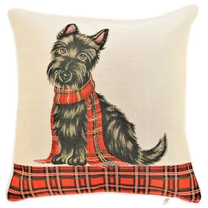 Tapestry Pillowcase Cushion Cover In Scottie Dog Red Design - Picture 1 of 1