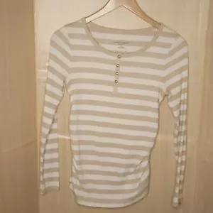 Liz Lange Maternity Tan White Stripe Thermal Tunic Medium - Picture 1 of 5