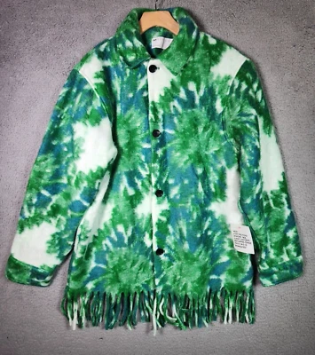 Chaqueta polar suave de gran tamaño con flecos verde/blanco Tie-Dye de ASOS Design XS Foto 1 de 4
