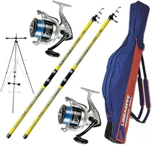 Kit 2 Lineaeffe Shore Catcher WTG 3.90m+2 Trabucco Dayton SW 8000+Fodero+Tripode - Foto 1 di 2