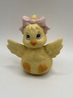 Vintage Ceramic Yellow Chick With Pink Bow