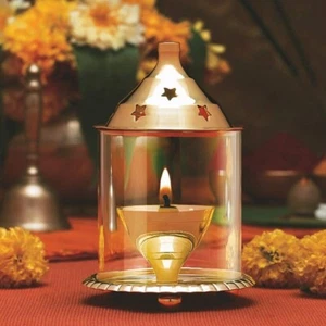Akhand Jyot Brass Diya Table Deepak Oil Lamp Diwali Home Decoration 13 CM - Picture 1 of 6