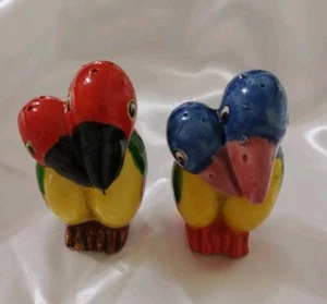 Vintage Stork Kookaburra Parrot Tucan Japan Salt & Pepper Shakers Set 3" Bright  - Picture 1 of 12