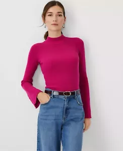 NWT Ann Taylor Sweater Mock Neck Ribbed Pearlized Button Cuff Sz XS Berry Shake - Picture 1 of 3