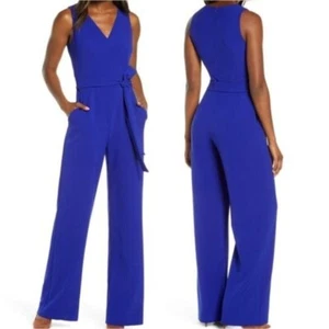 Vince Camuto Tie Waist Crepe Jumpsuit in Cobalt size 10 - Picture 1 of 8