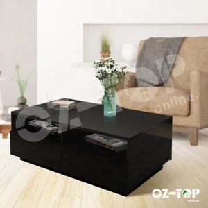 Modern 4 Drawers Coffee Table Storage Shelf High Gloss Wooden Furniture Black - Picture 1 of 6