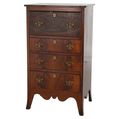 Antique Hepplewhite Flame Mahogany Inlaid Lingerie Chest 19th C Cover