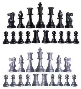 Staunton Triple Weighted Chess Pieces – Full Set 34 Black & Silver - 4 Queens  