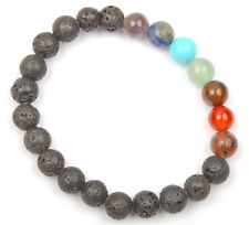 Best Black Lava Seven Chakara Bracelet 7 Inch 8 MM Gemstone Beads Smooth Round