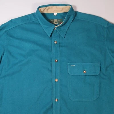 Vintage Orvis Chamois Shirt Flannel Elbow Patch Blue Made in USA Mens Large - Image 1 of 4