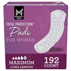 Member's Mark Total Protection Pads for Women, Maximum Long Length, 192 ct - Picture 1 of 2