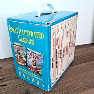 Lot of 8 BOX SET Handle Great Illustrated Classics Hardback Book Heidi Moby Dick - Picture 1 of 23