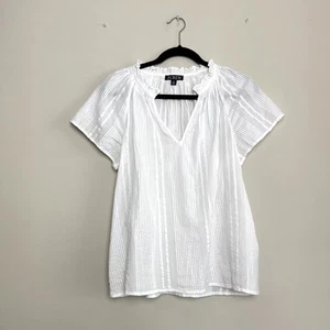 J.Crew Flutter Sleeve V-Neck Top Blouse In Cotton Dobby White Lightweight Sz M  - Picture 1 of 5