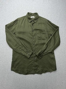 Uniqlo Shirt Mens Large Olive 100% Linen Long Sleeve Button Front Pocket Casual - Picture 1 of 8
