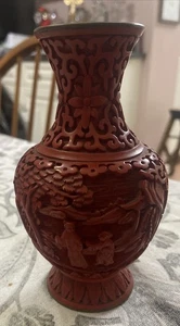 Chinesische Zinnober Vase tief geschnitzt - Bild 1 von 10