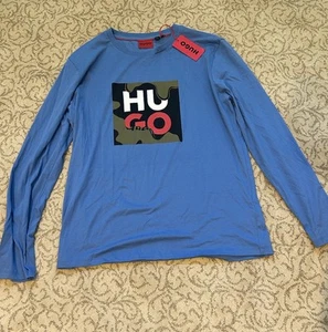Hugo Boss XL Blue Long Sleeve Graphic Logo T-Shirt DHARLIE - NWT NEW WITH TAG - Picture 1 of 4