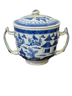 Antique 19th c Chinese Export Blue  White Porcelain  syllabub pot de creme bowl - Imagem 1 de 4