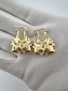 LARGE 9CT YELLOW GOLD STRAWBERRY EARRINGS HALLMARKED VICTORIAN CHUNKY CREOLES - Picture 1 of 10