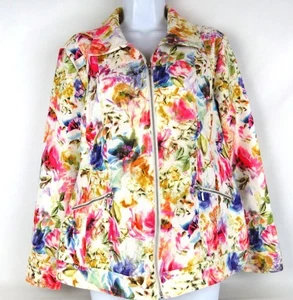 Christopher & Banks Women Size Large (L) White Floral Zip-Up Jacket, Zip Pockets - Picture 1 of 10