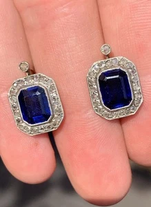 18 Carat Gold diamond & Sapphire Art Deco Exceptional Cluster Earrings  - Picture 1 of 7