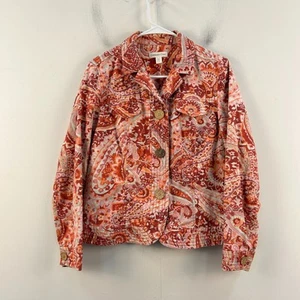 Coldwater Creek Women 12 Petite Jacket Coat Blouse Shirt Top Pink Paisley Cotton - Picture 1 of 9