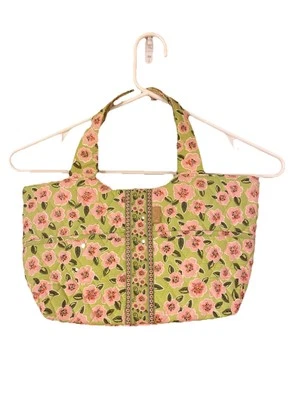 MAGGI B Французская СТРАНА РОЗА ЦВЕТОК РОЗОВЫЙ ЗЕЛЕНЫЙ СТЕГАНАЯ СУМОЧКА EUC - Изображение 1 из 4