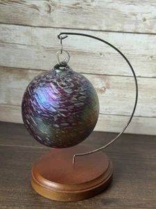 Mundgeblasene Kunst Glas irisierende Kugel Ornament 4" mit Aufhänger - Bild 1 von 6