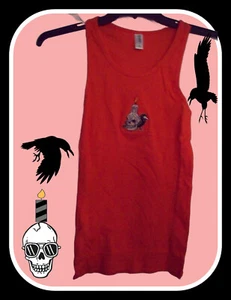 S M Orange Rib Junior Woman Tank Racerback Skull Raven Candle Fall Character Top - Picture 1 of 7