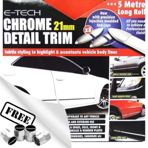 E-Tech 21 mm Chrom Auto Detail Karosserie Türverkleidung Stoßstange Schutz Styling Streifen. Kappe - Bild 1 von 18