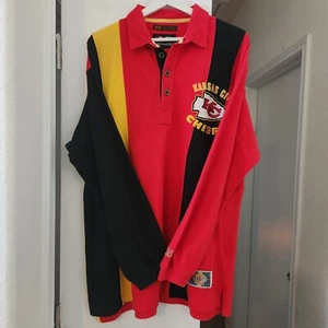 Mirage Kansas City Chiefs Team NFL Long Sleeve Polo Shirt Men's Medium Oversized - Picture 1 of 9
