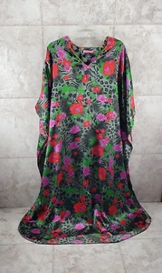 Dark Floral Goddess Caftan House Dress Oversized Nightgown V Neck Sleep Shirt OS - Picture 1 of 7
