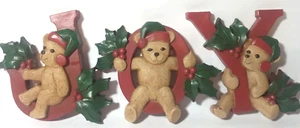 Vintage Christmas Wall Plaques Teddy Bears Spell Out JOY Set - Picture 1 of 9