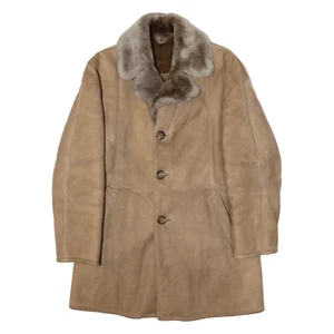SCHILD Faux Fur Lined Womens Overcoat Coat Beige Leather Suede XL - Picture 1 of 6