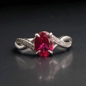 LUNA Ruby Ring, Sterling Silver Engagement Ring, July birthstone 925 Lab Created - Picture 1 of 5