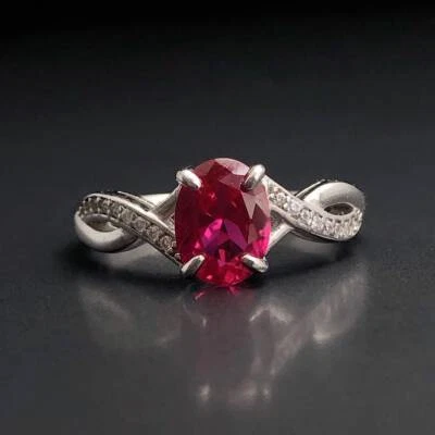 LUNA Ruby Ring, Sterling Silver Engagement Ring, July birthstone 925 Lab Created - Image 1 of 4