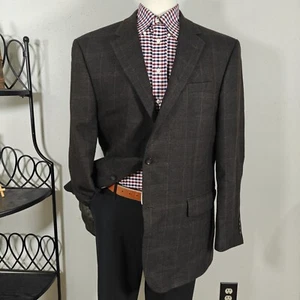 Oscar De La Renta Men's Sport Coat Blazer Two Button Herringbone Plaid Wool 46L - Picture 1 of 13