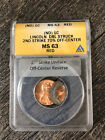 KEIN DATE Lincoln DOPPEL gestopfter Penny ANACS MS63 rot 70 % aus der Mitte neuwertig Fehler 1C