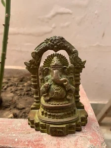 Old Very Fine Carved Standing Statue Copper Hindu Religious Elephant God Ganesh - Picture 1 of 7