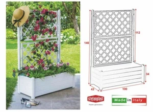 FIORIERA ITALIA RETTANGOLARE CON SPALLIERA STEFANPLAST CM.100X43X142h BIANCO - Foto 1 di 1