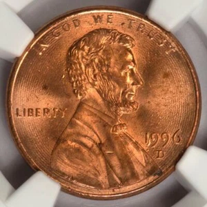 1996 D NGC MS65RD Defective Die Concentric Lathe Lines Lincoln Cent Mint Error - Picture 1 of 5