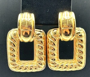 Vintage Givenchy Paris New York Goldtone Door Knocker Designer Earrings - RARE - Picture 1 of 7