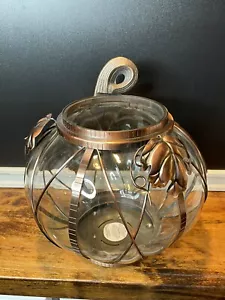 Rare Bath Body Works 2014 Bronze Glass Pumpkin Fall Edition 3 Wick Candle Holder - Picture 1 of 11