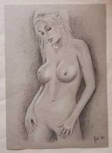 Original Pencil Drawing Nude Pinup Female Woman Girl Erotic Illustration - Picture 1 of 10
